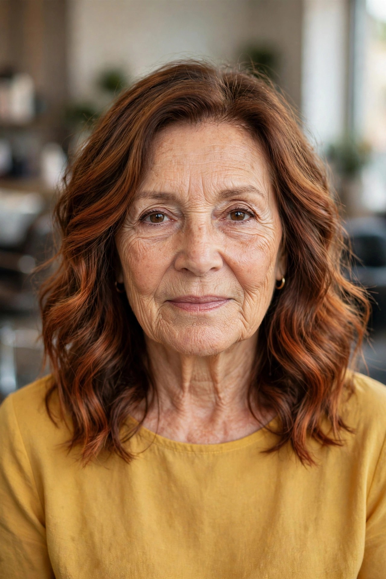 Cinnamon Spice Balayage - youthful hair color on a woman over 60