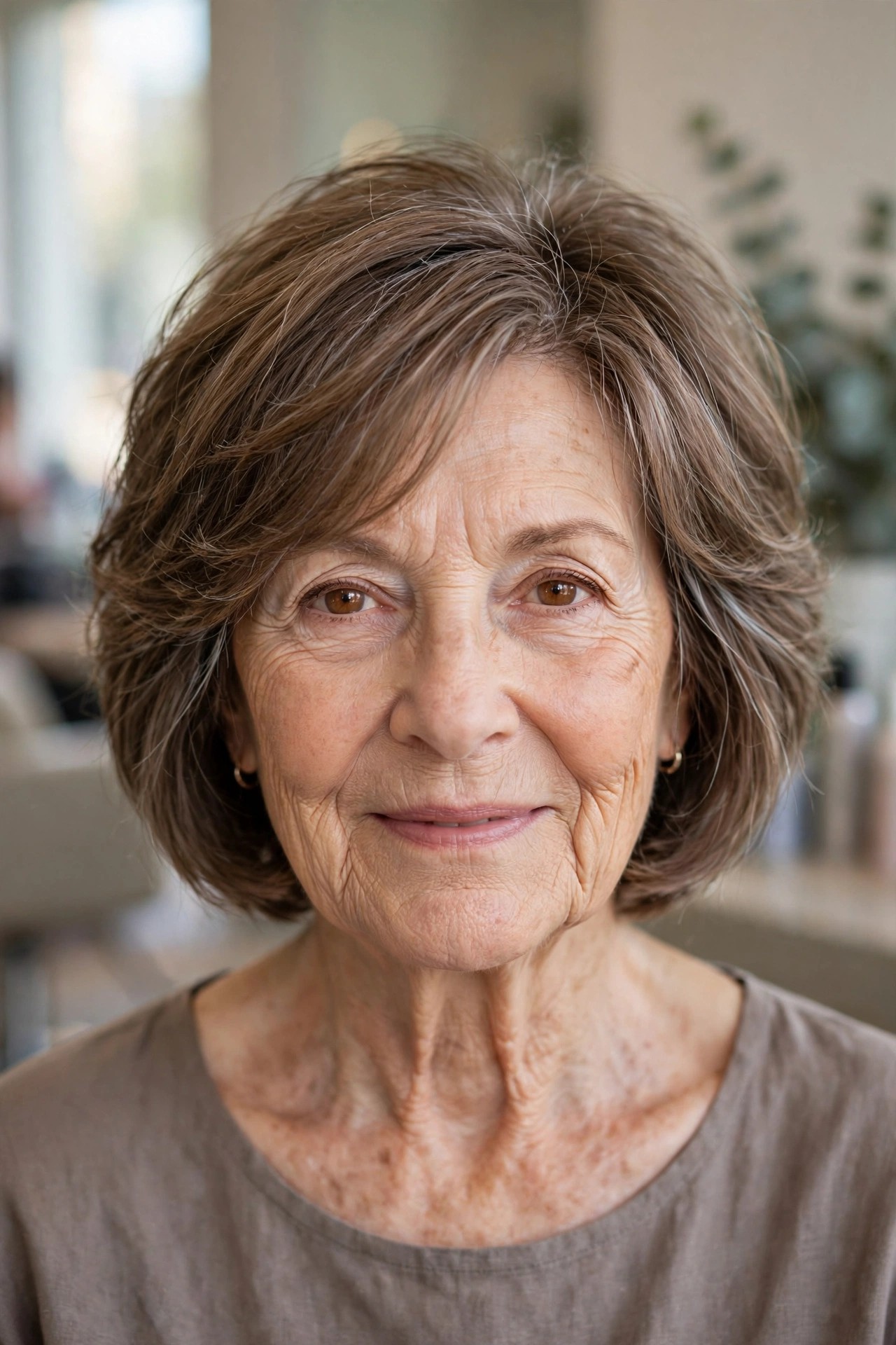 Soft Ash-Brown Lowlights for Gentle Gray Blending - youthful hair color on a woman over 60